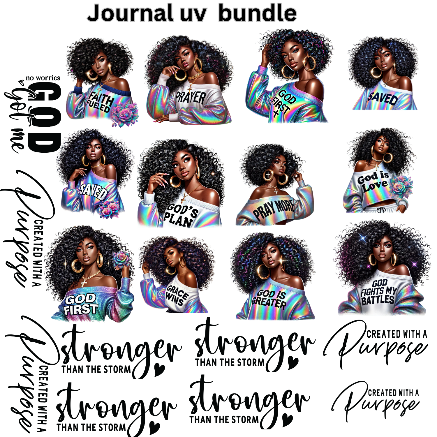 Journal UV DTF bundle - 20 Designs Waterproof Glossy Peel & Stick | Faith Beauty Purpose Quotes for Journals Tumblers Laptops DIY Gifts