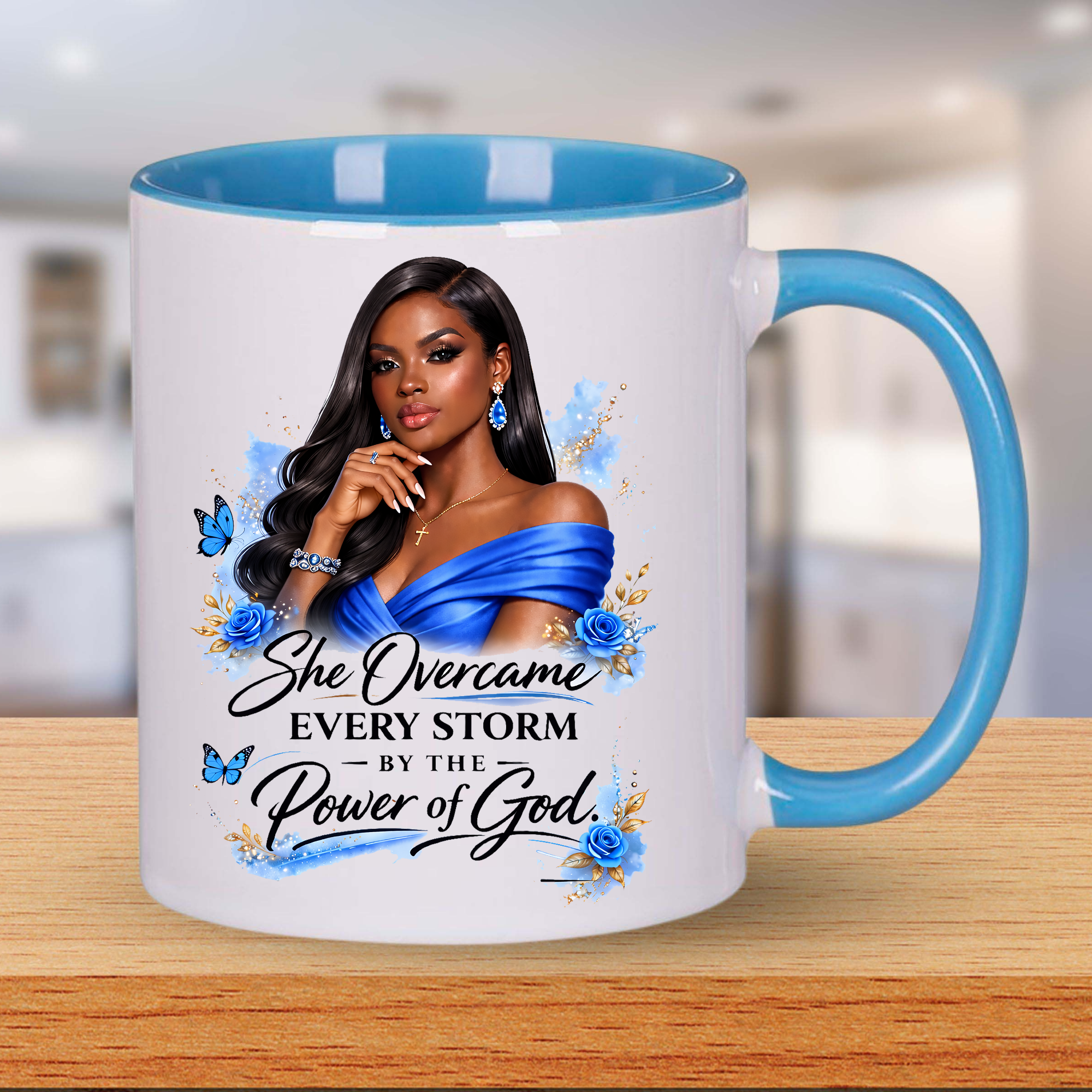 She overcame every Storm Blue | Religious UV DTF Peel & Stick Sticker
