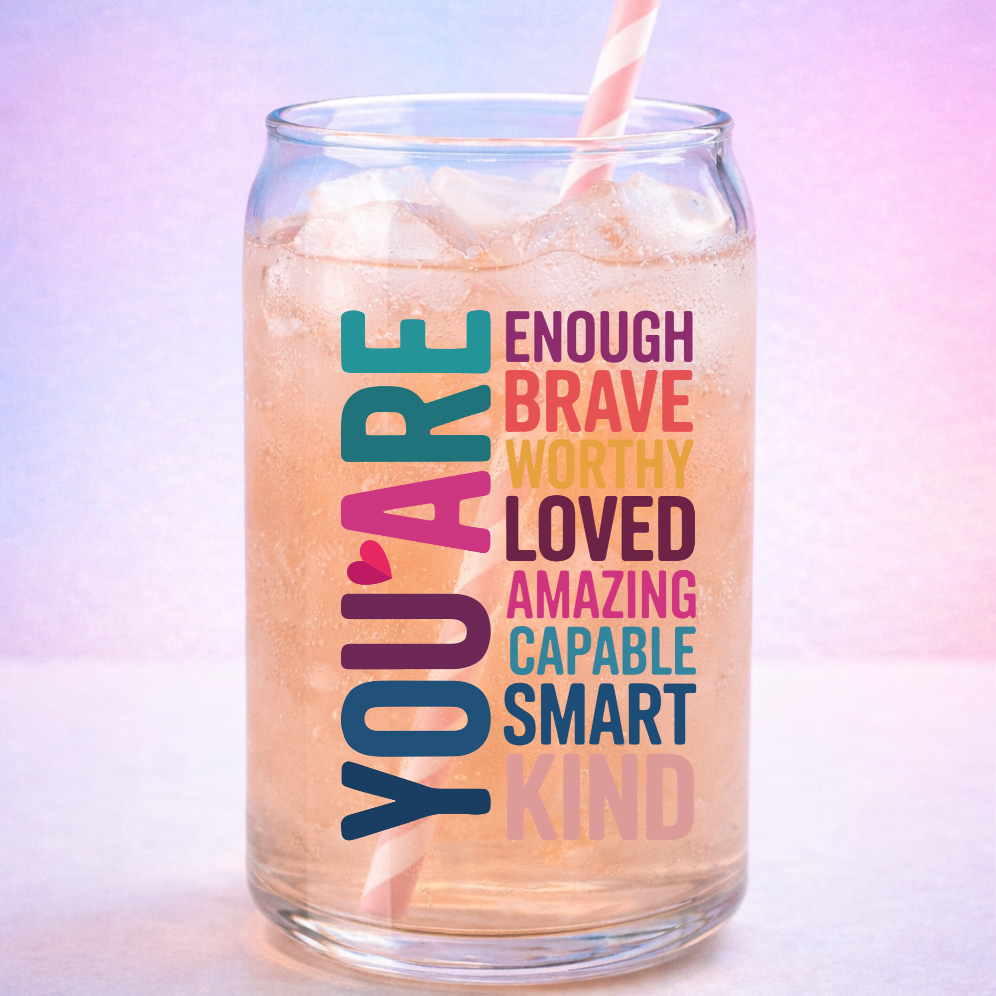You Are Enough UV DTF Sticker | Peel & Stick Waterproof Affirmation Decal | Self Love Quote for Tumblers, Cups & Journals
