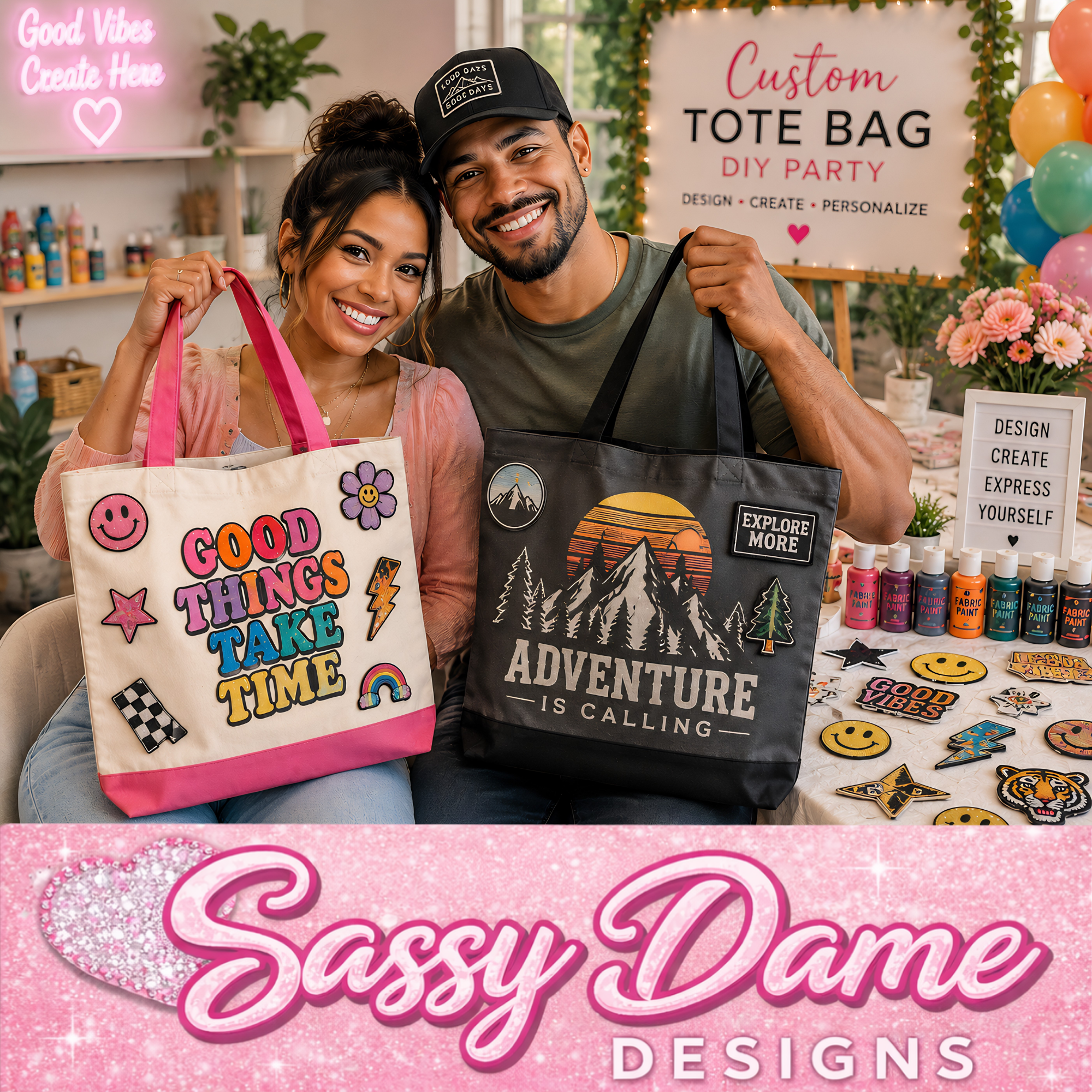 Custom Tote Bag DIY Party minimum 10 guests – $65 per person