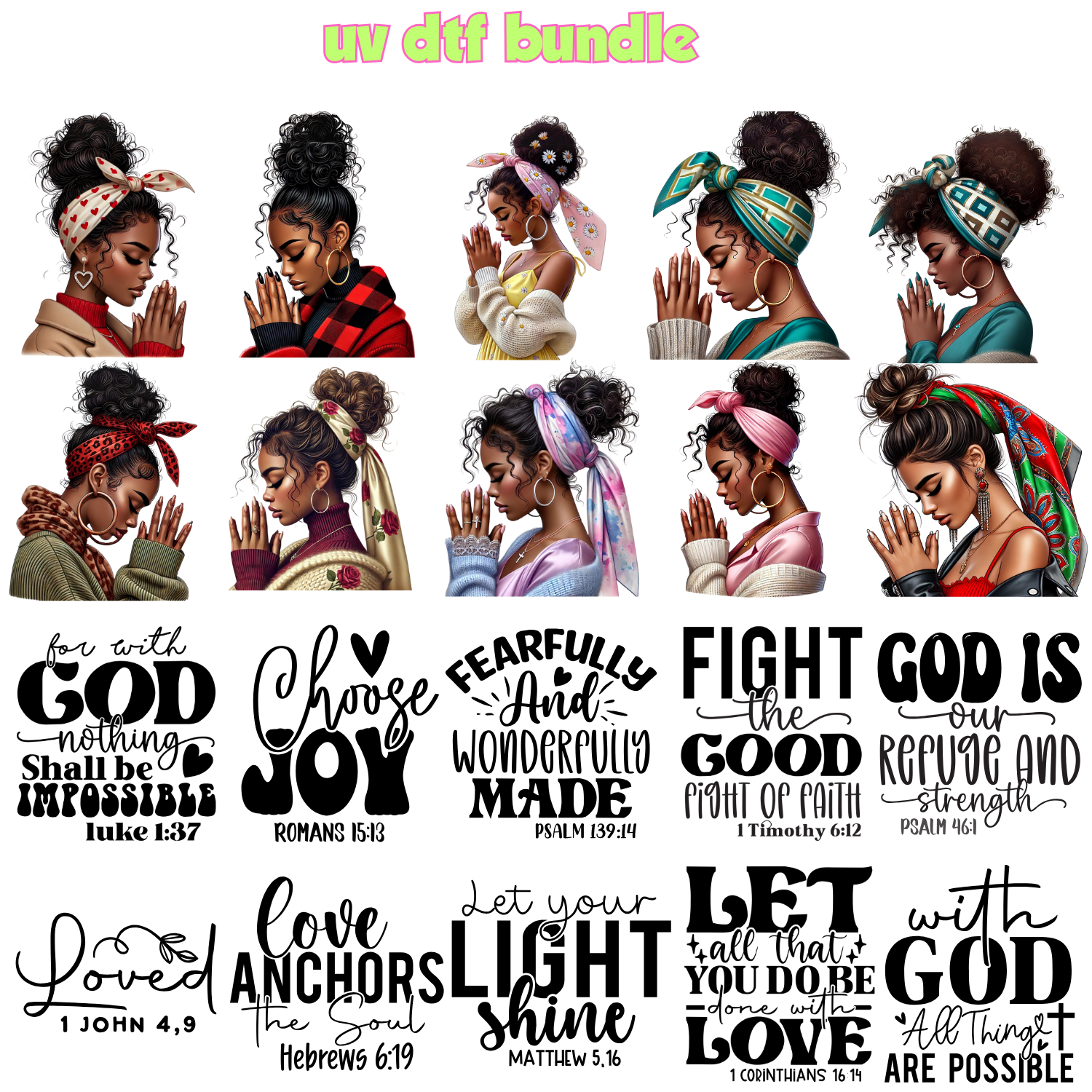 UV DTF DECALS - Prayer + Head Tie Bundle 2