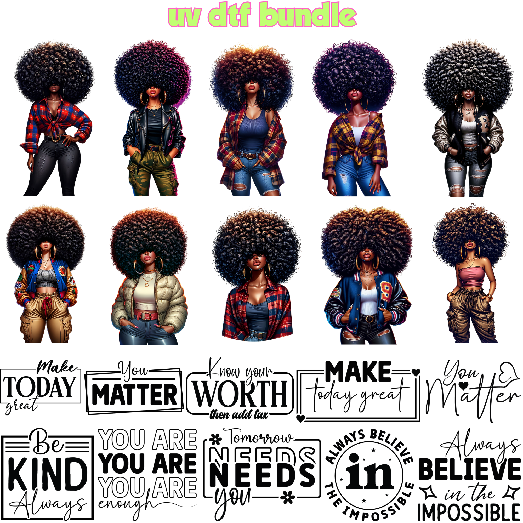 UV DTF DECALS - AFRO STYLE Bundle 2