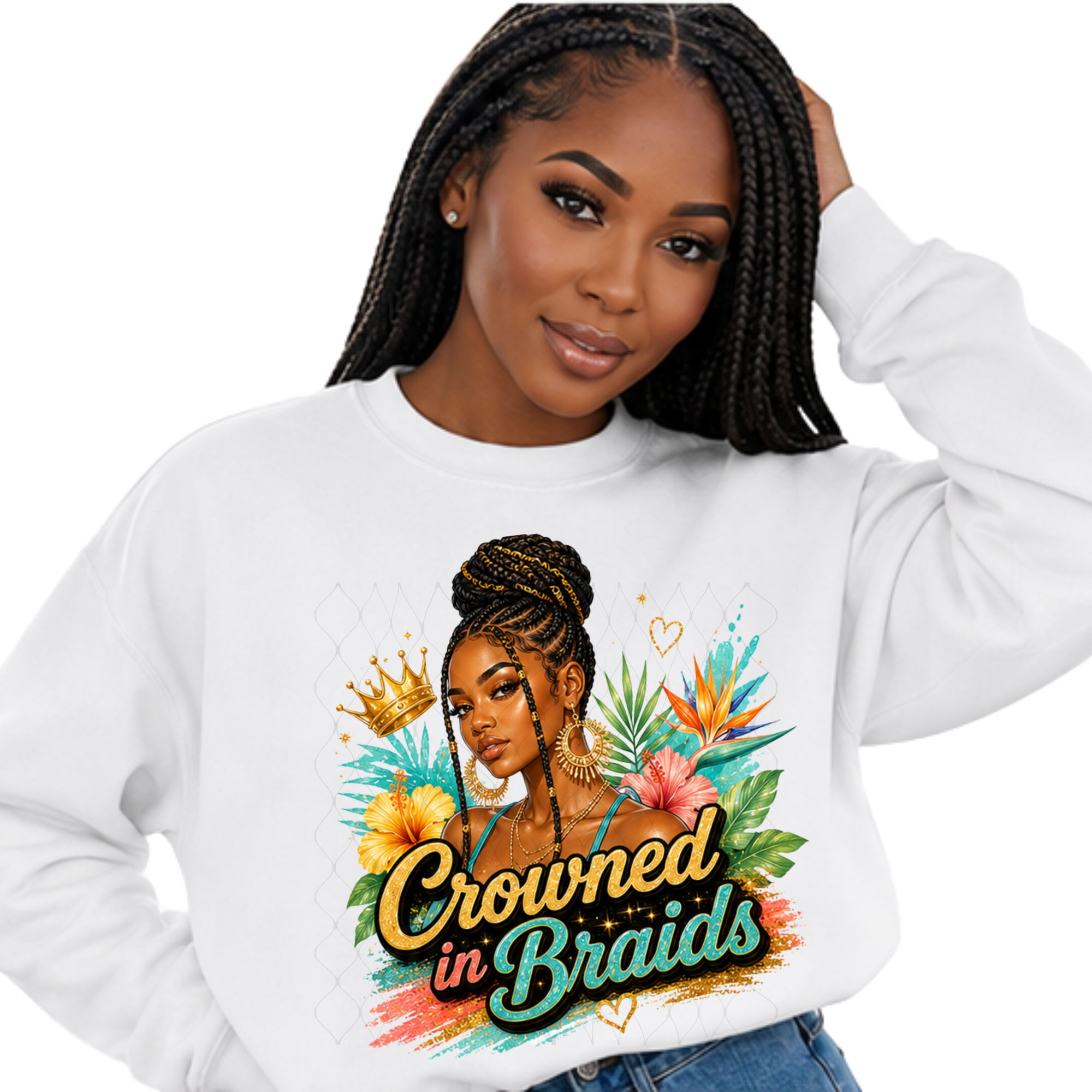 Crowned in Braids – Digital PNG Design