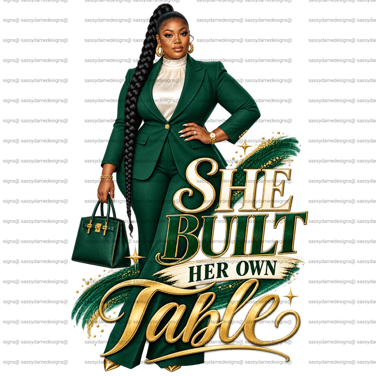 Celebrate independence, ambition, and creating your own opportunities with this powerful She Built Her Own Table
THIS LISTING IS FOR A DIGITAL FILE ONLY. NO PHYSICAL PRODUCT, SHIRT, BAG, OR PRINTED TRANSFER WILL BE SHIPPED