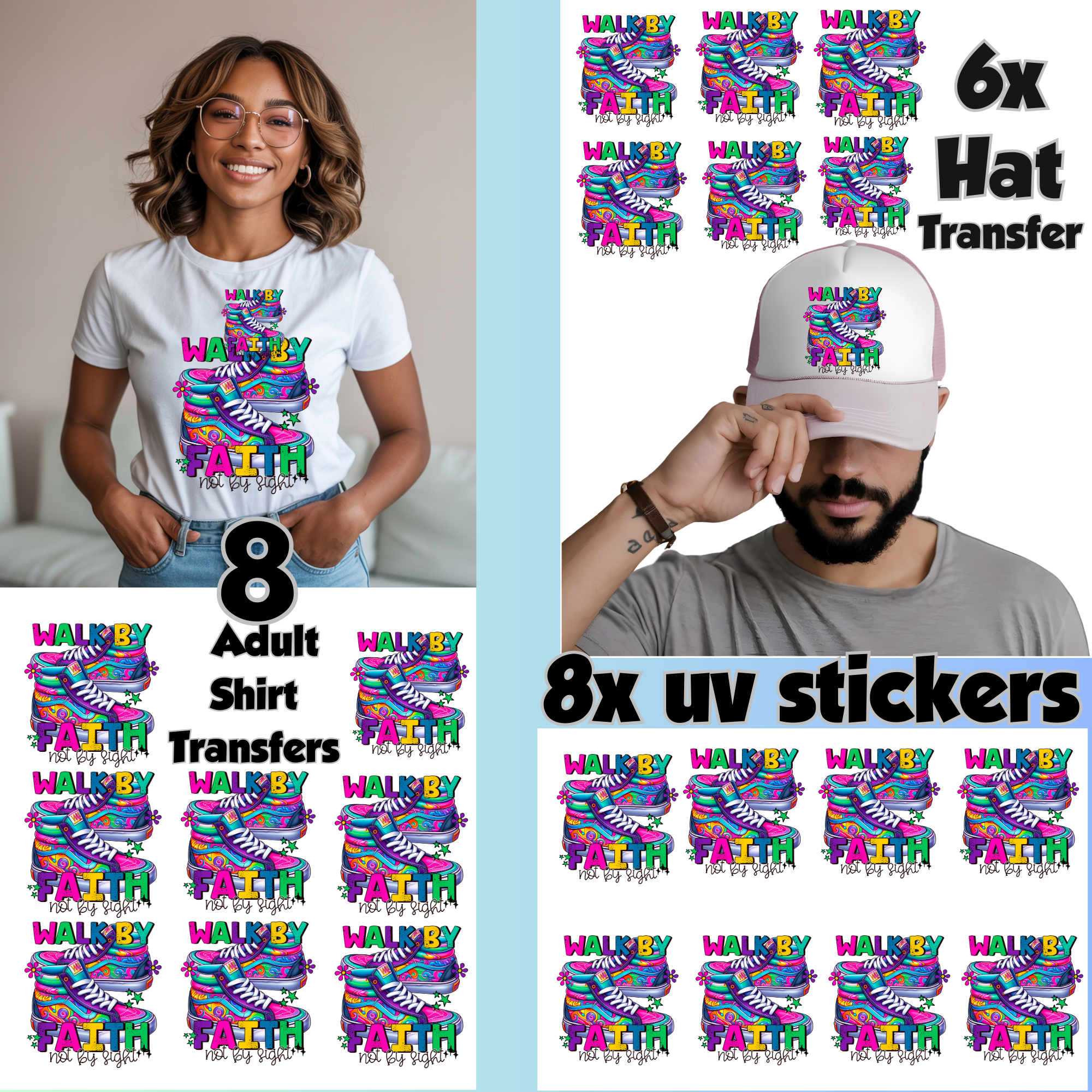 Christian DTF Transfer Bundle | Shirt Heat Transfers | Hat Transfers | UV DTF Stickers | Faith Designs | Peel and Press Set (Copy)