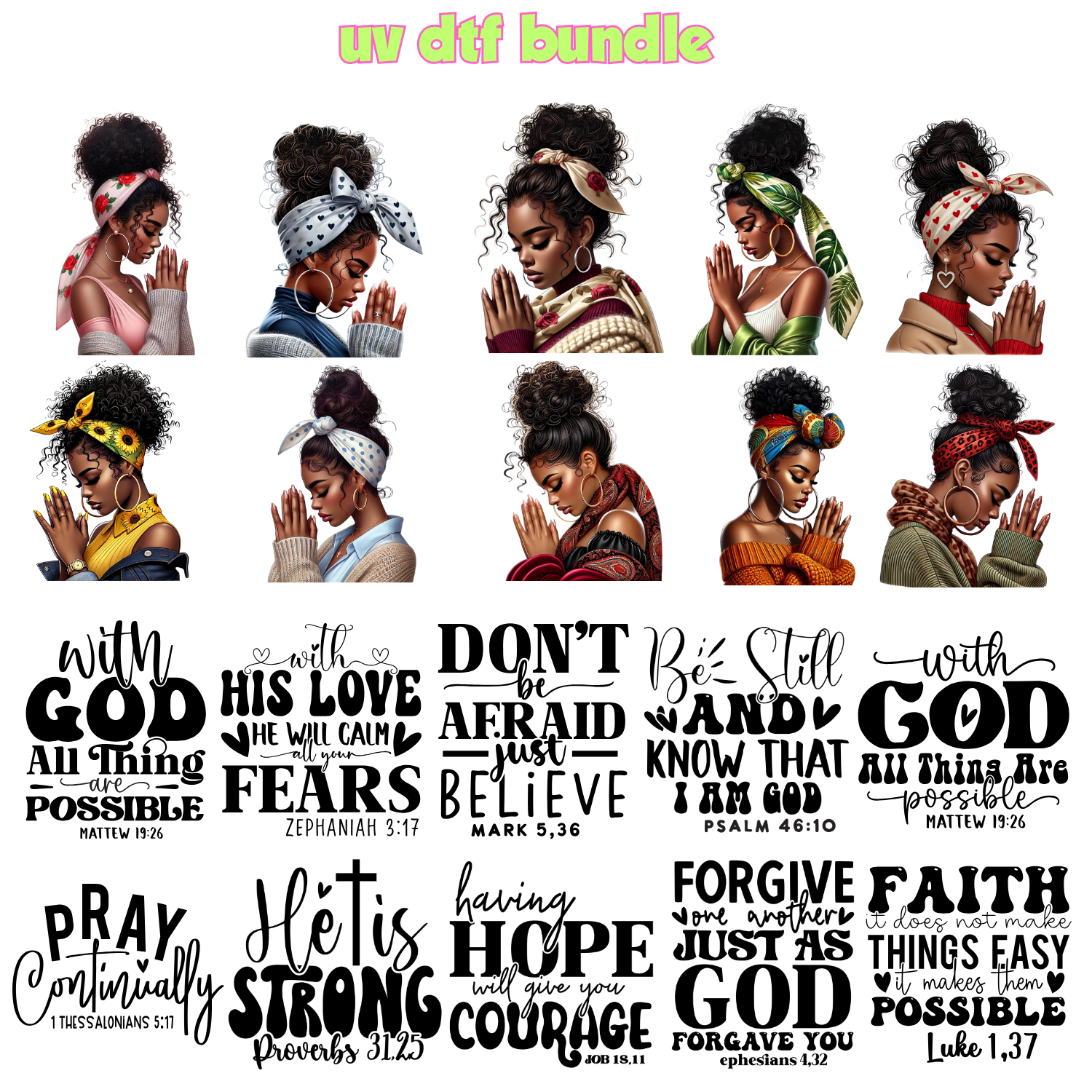 UV DTF DECALS - Prayer + Head Tie Bundle 3