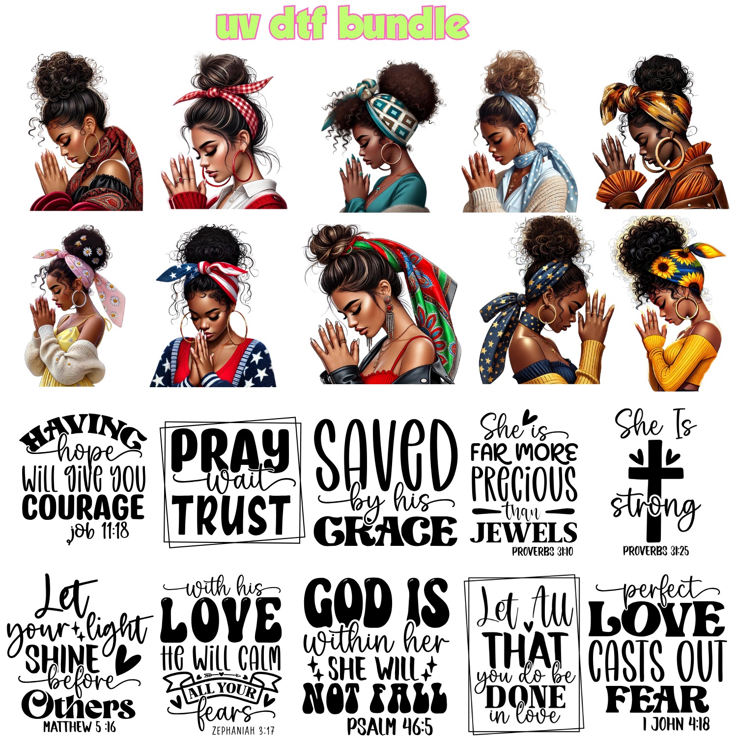UV DTF DECALS - Prayer + Head Tie Bundle 1